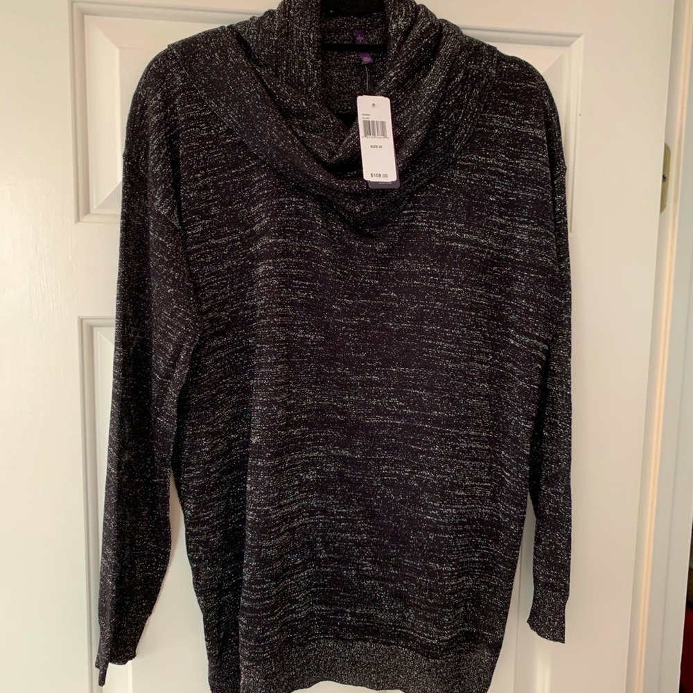 NYDJ Cowl Neck tunic, black w/silver Lurex NWT